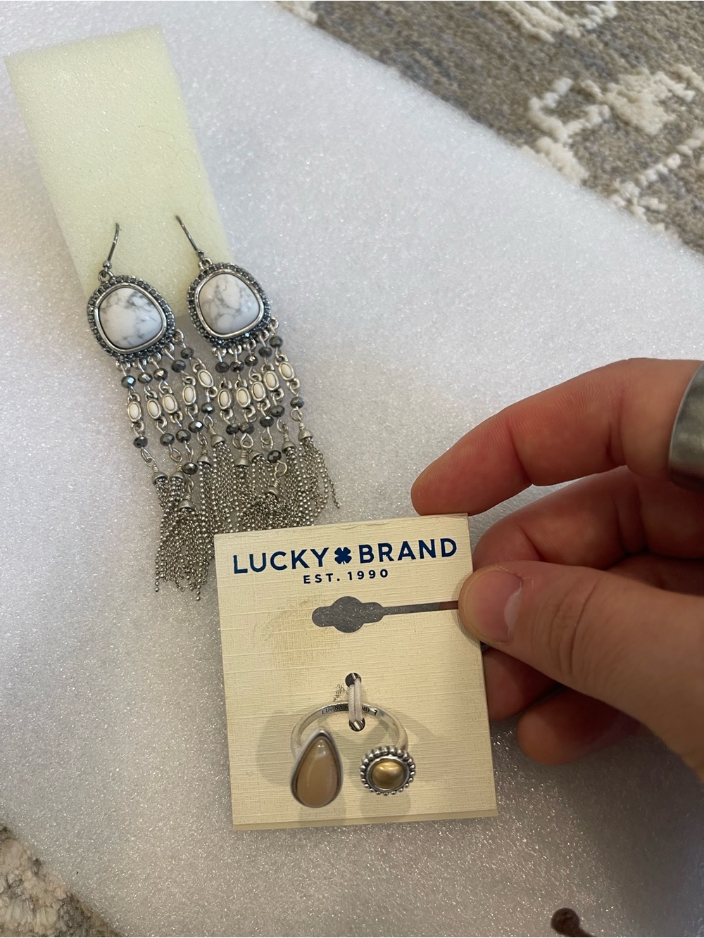 New Lucky Brand Silver-Tone Dangle Earrings and Ring